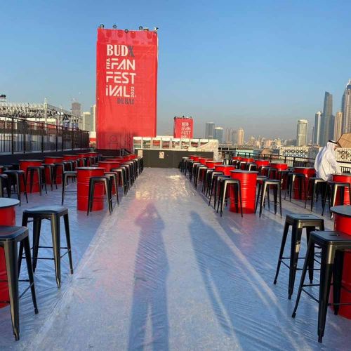 BUDX Fan Fest Event Fabrication Production Seating and Barrels in Ras Al Khaimah