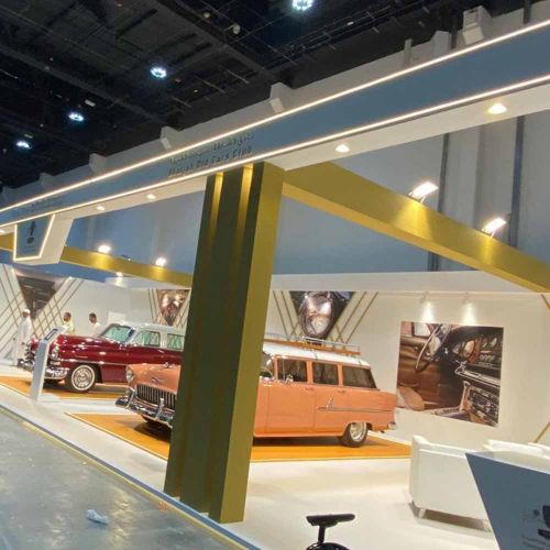 Classic Car Exhibition Booth Event Fabrication with Platforms in Ras Al Khaimah
