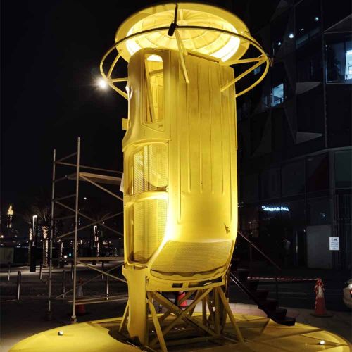 Custom Yellow Lighthouse Prop for Outdoor Event Installation in Ras Al Khaimah