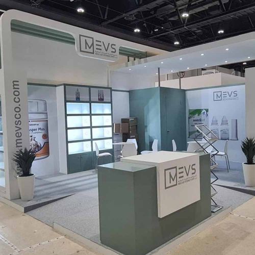 Designer Exhibition Booth Fabrication with Branded Counters in Ras Al Khaimah