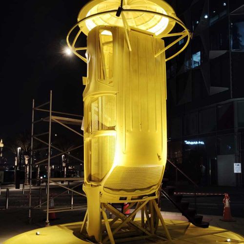 Elevated Architectural Steel Sculpture with Intricate Features in Dubai