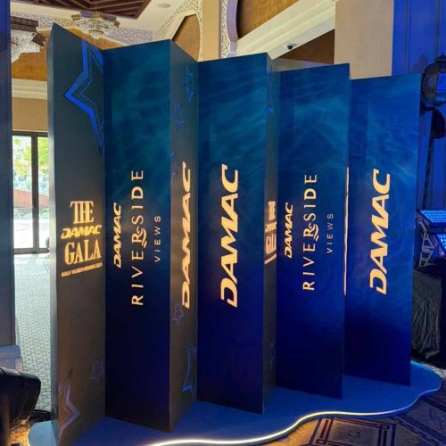 Fabrication of Custom Branding Pillars for DAMAC Gala Event in Ras Al Khaimah