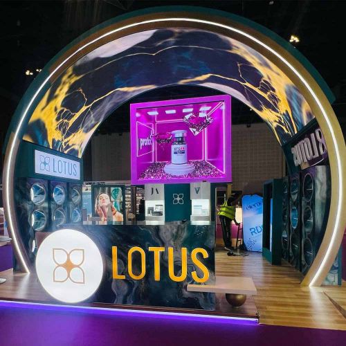 Lotus Exhibition Booth Fabrication with LED Archway Display in Ras Al Khaimah