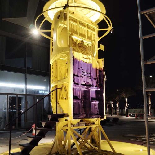 Modern Outdoor Metal Sculpture in Yellow and Purple Shades in Dubai