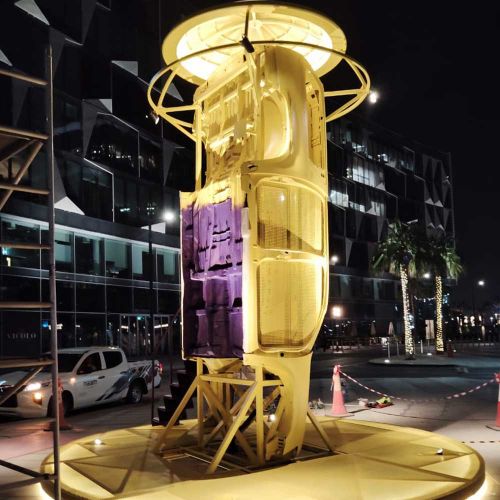 Yellow and Purple Illuminated Metal Sculpture for Public Spaces in Dubai
